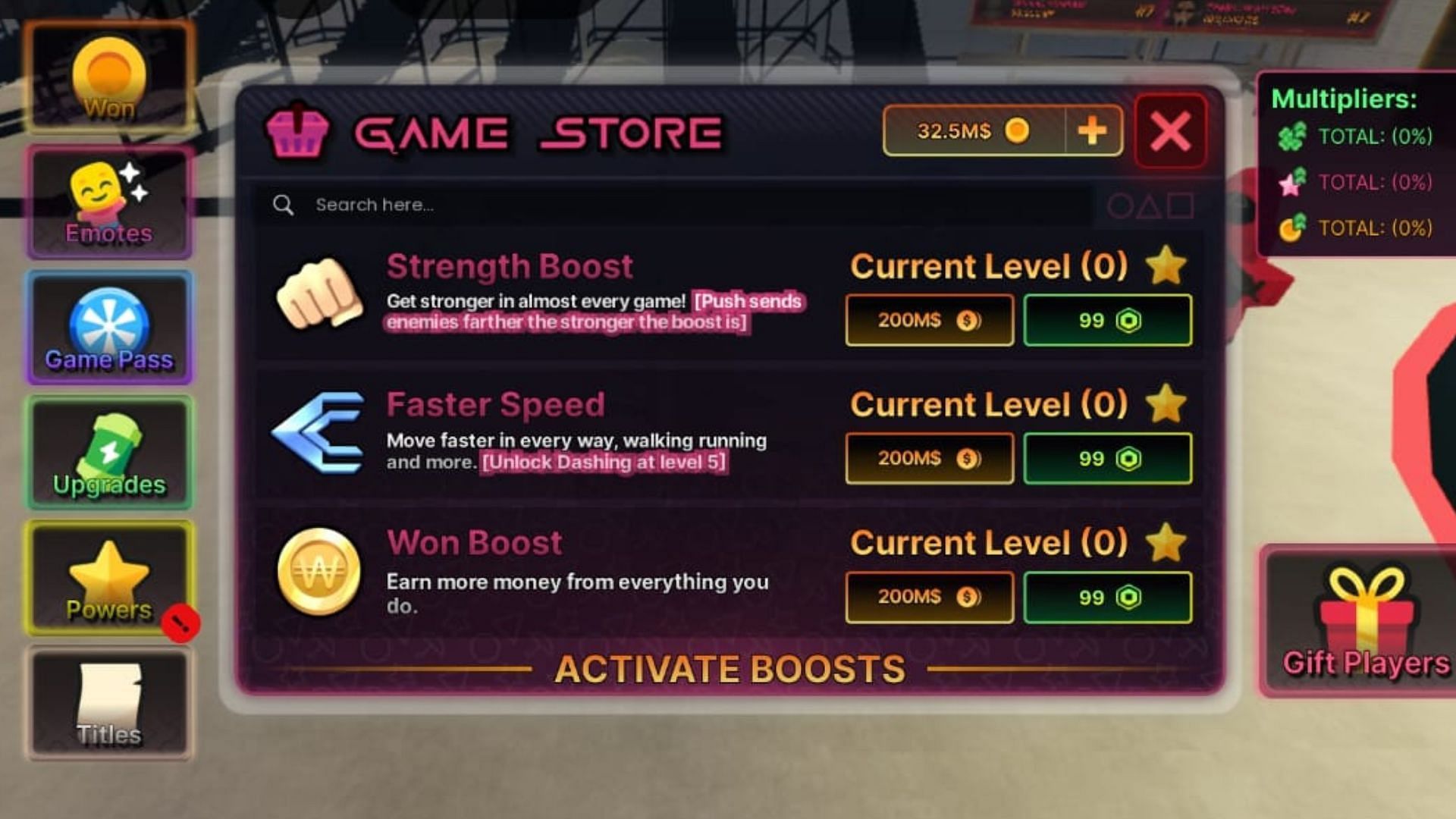 You can spend Won on several upgrades (Image via Roblox)